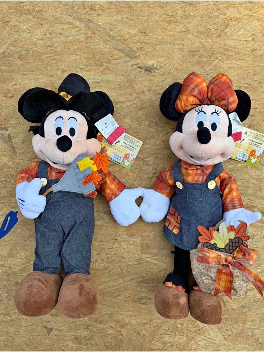 Disney Mickey & Minnie Fall Plaid Plush Duo - Orange, Gray, Brown